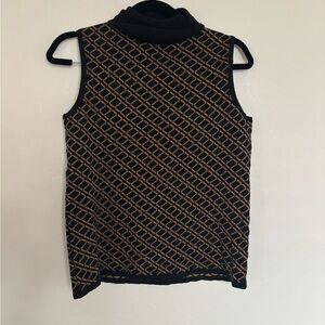 Unique Vintage Black and Tan Sleeveless Top